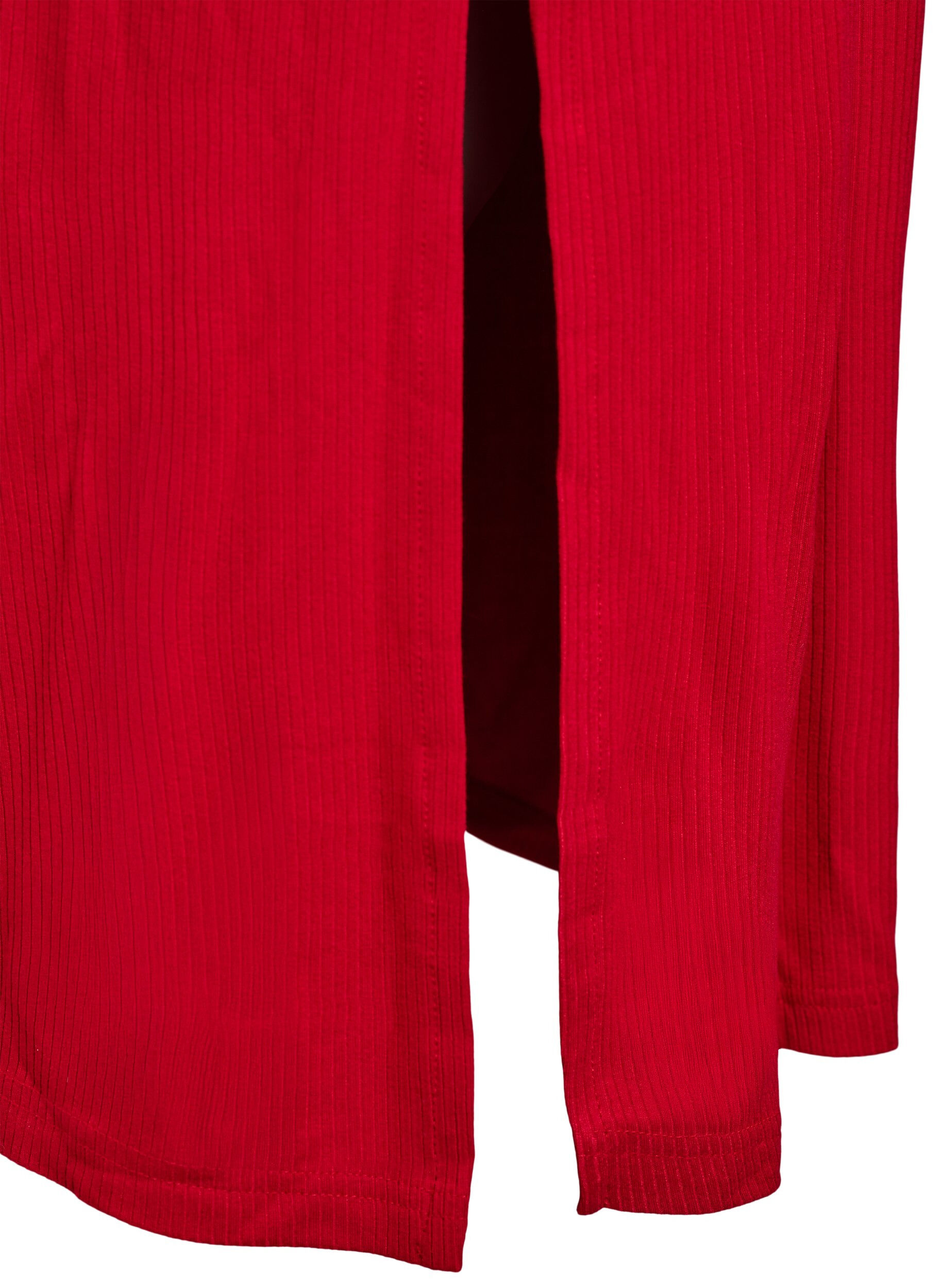 Zizzi Mouwloze, geribde jurk van viscose, Rood, Packshot image number 3