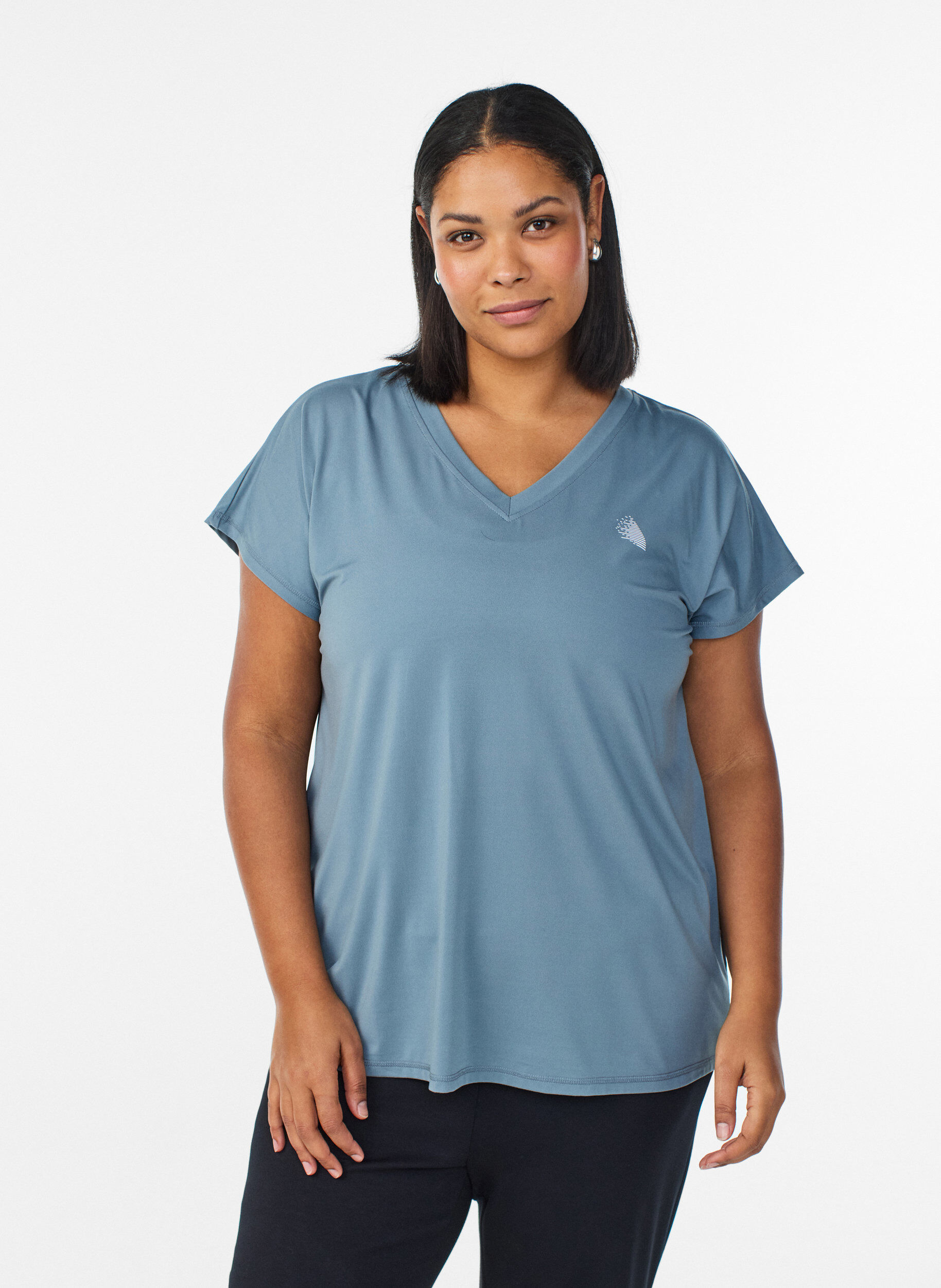 Zizzi Losvallend trainings-T-shirt met V-hals, Grijs, Model image number 0