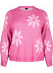 Gebreide blouse met bloemen, Raspberry Rose Comb, Packshot image number 0
