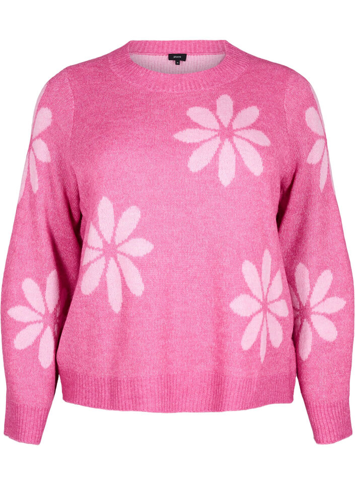 Gebreide blouse met bloemen, Raspberry Rose Comb, Packshot image number 0