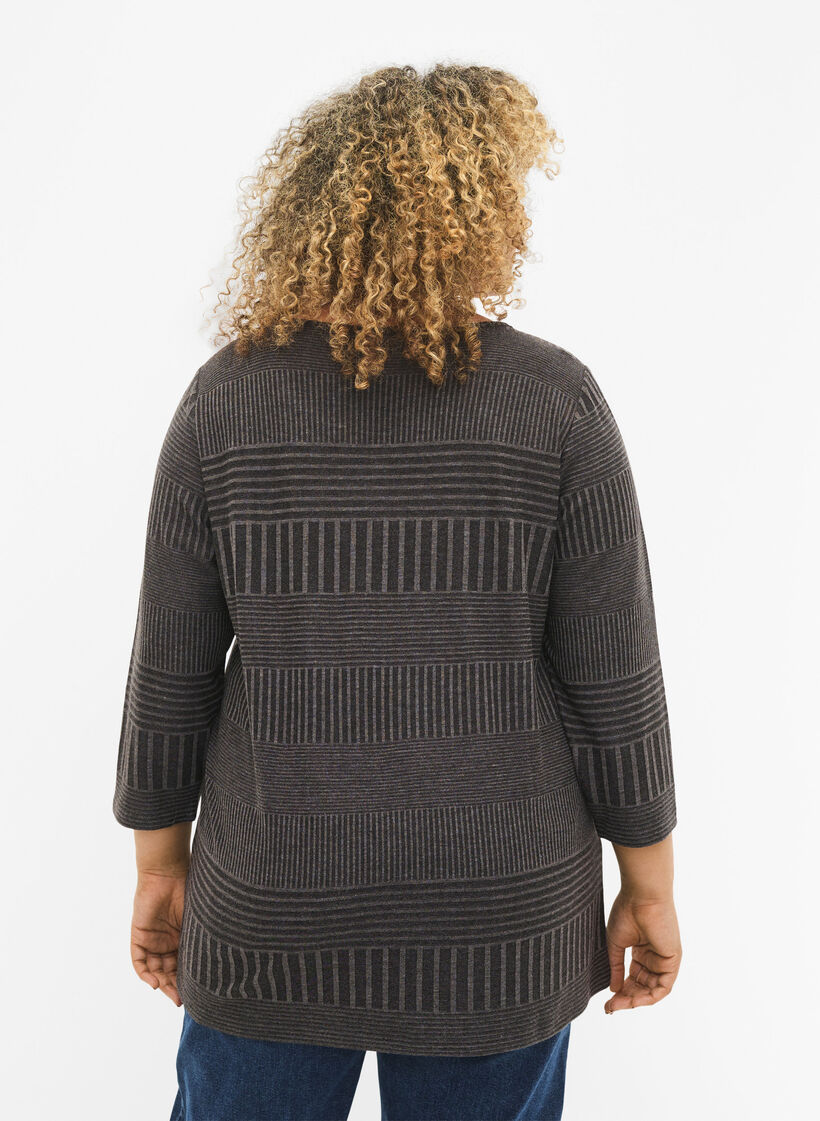 Blouse met driekwartmouwen en een gestreept patroon, Dark Grey Melange, Model image number 1