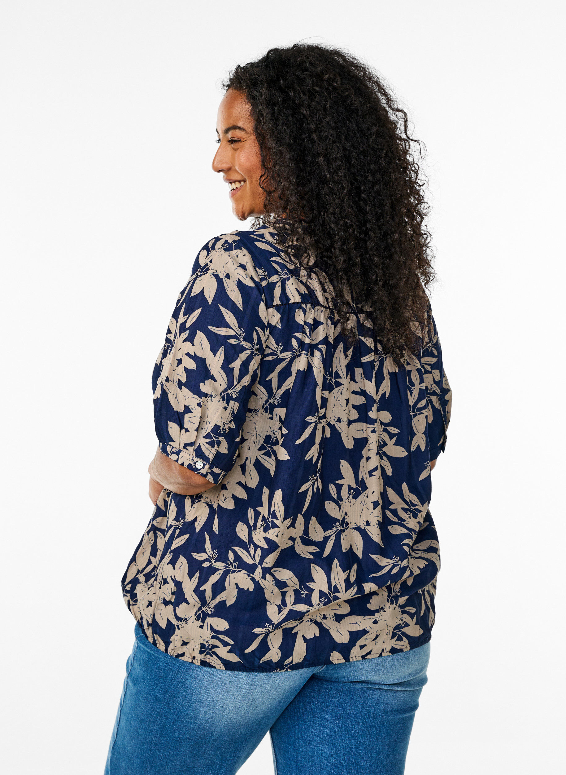 Zizzi Blouse met print en 1/2 mouwen, Blauw, Model image number 2