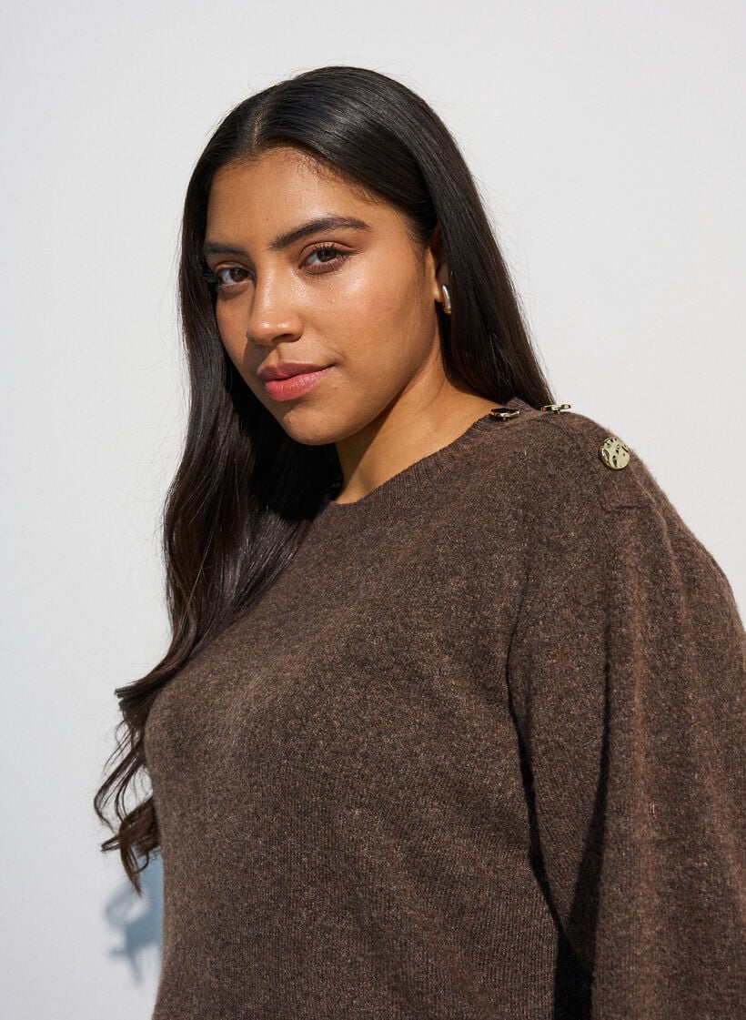 Breisel blouse met knoopdetail, Bruin, Model image number 3
