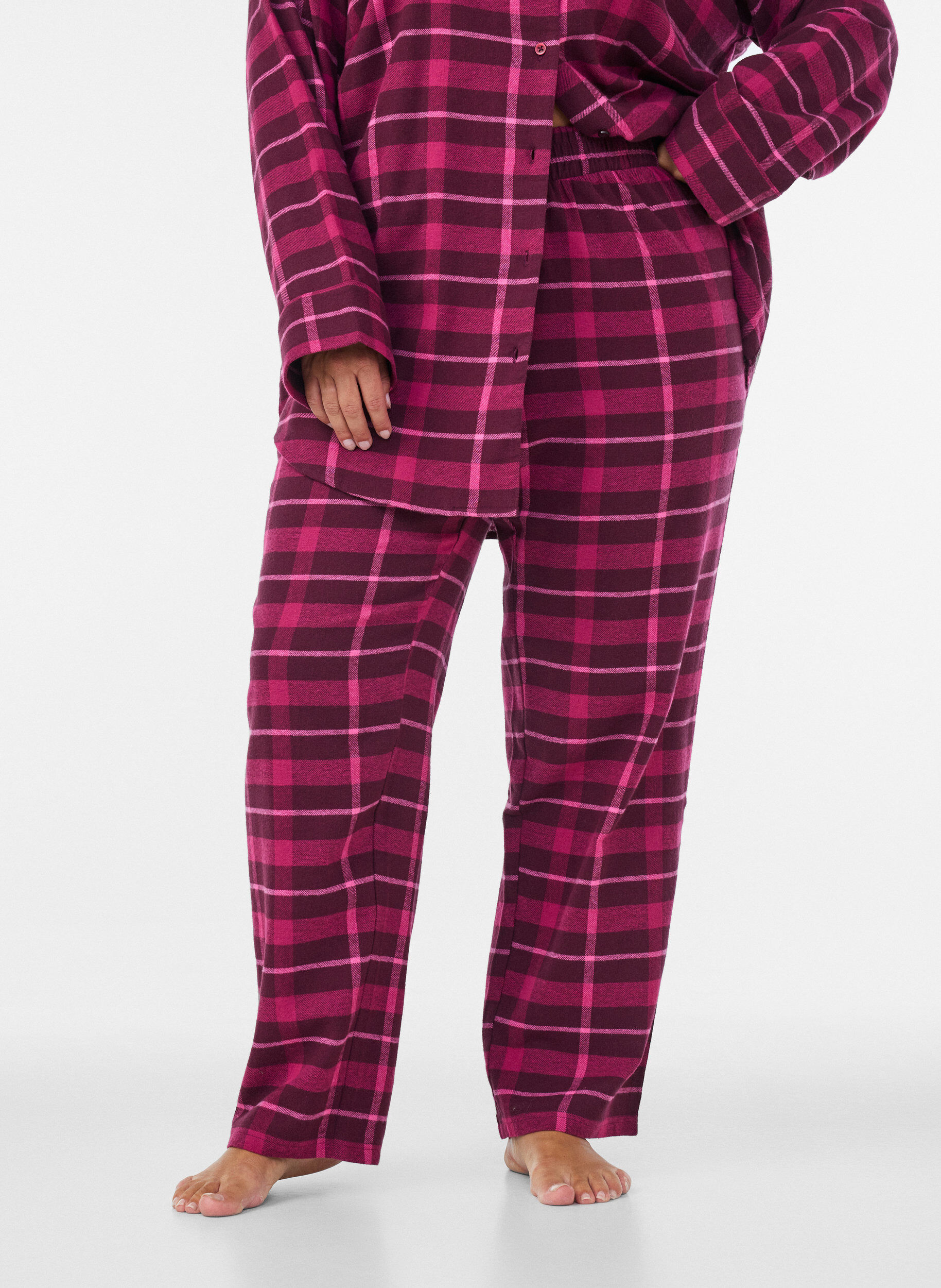 ZizziGeruite katoenen pyjamabroek, Rood, Model image number 2