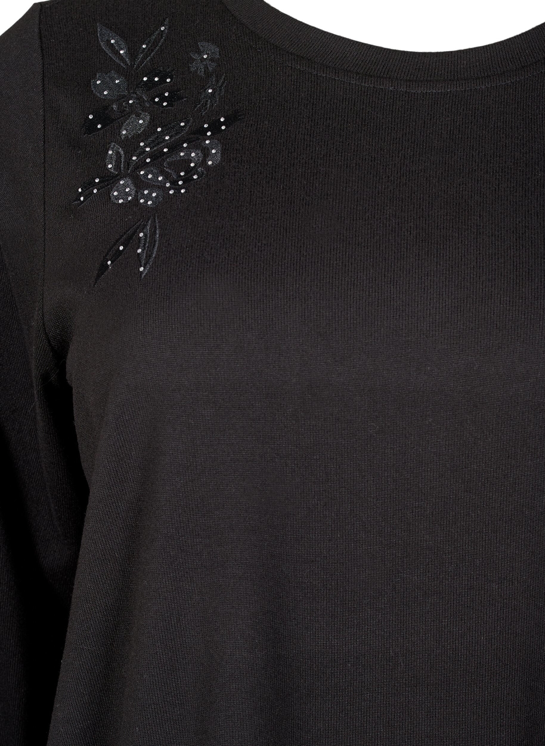 Zizzi Blouse met borduursels en strass steentjes, Black, Packshot image number 2