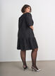 Jacquard jurk met glanzende details en pofmouwen, Zwart, Model image number 2