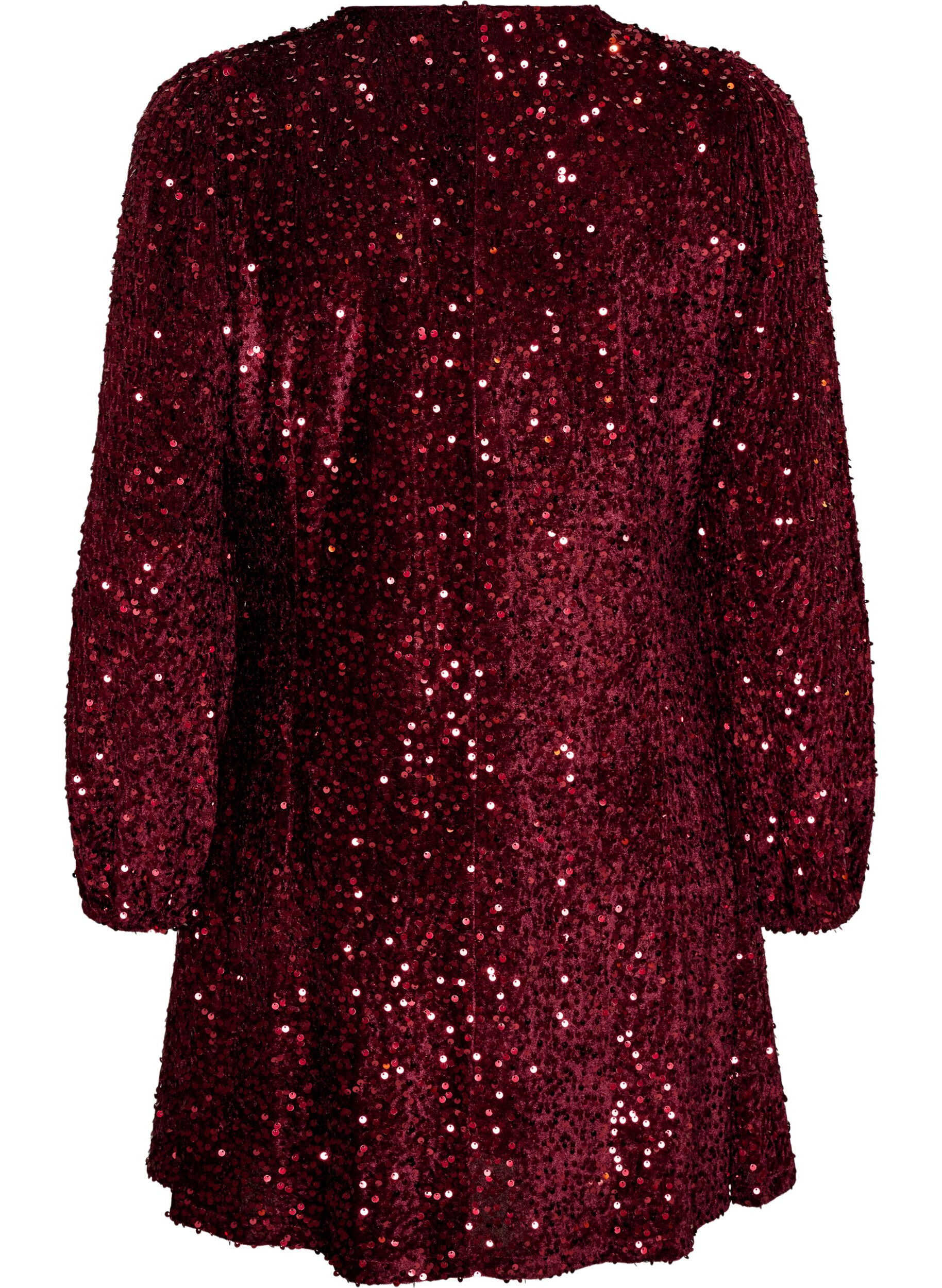 ZizziKorte jurk met pailletten in A-lijnvorm, Rood, Packshot image number 1