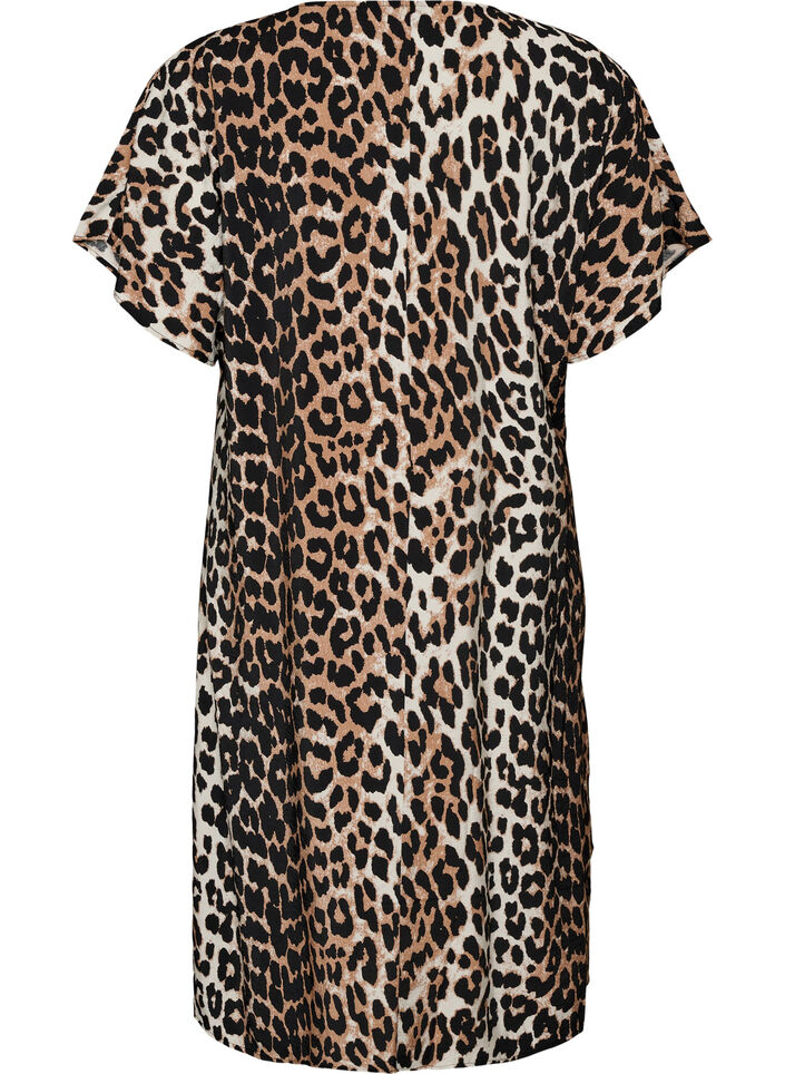 Jurk met V-hals van viscose, Bruin, Packshot image number 1