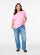 Basic t-shirt in effen kleur met katoen, Roze, Model image number 1