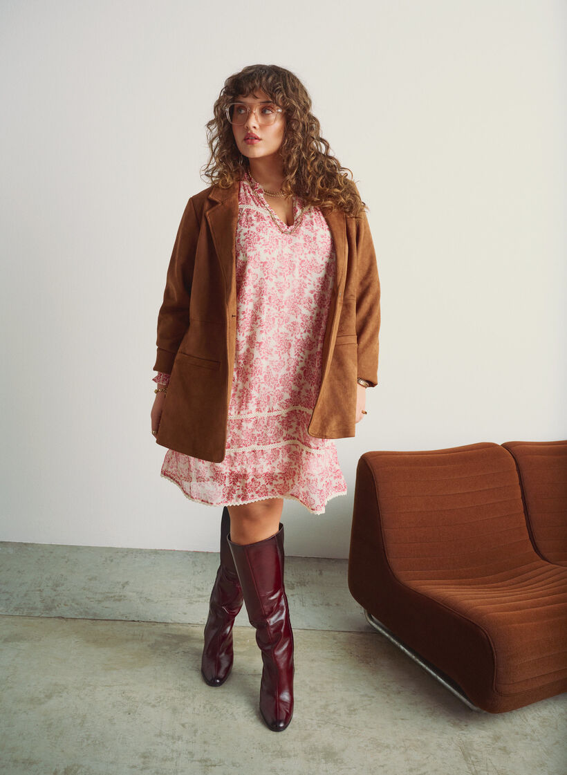 Korte chiffonjurk met gehaakte details, Roze, Image image number 0