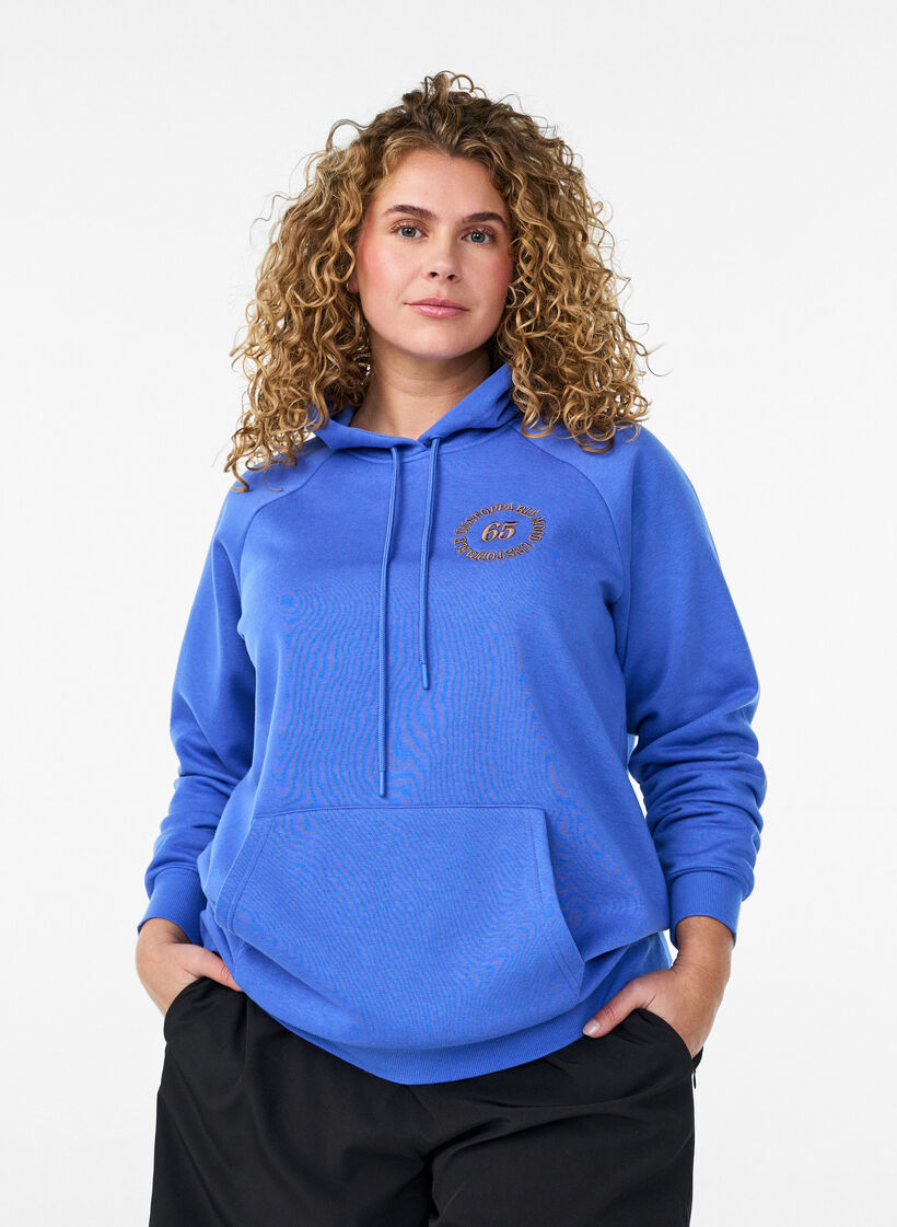 Hoodie met geborduurd frontmotief, Blauw, Model image number 0