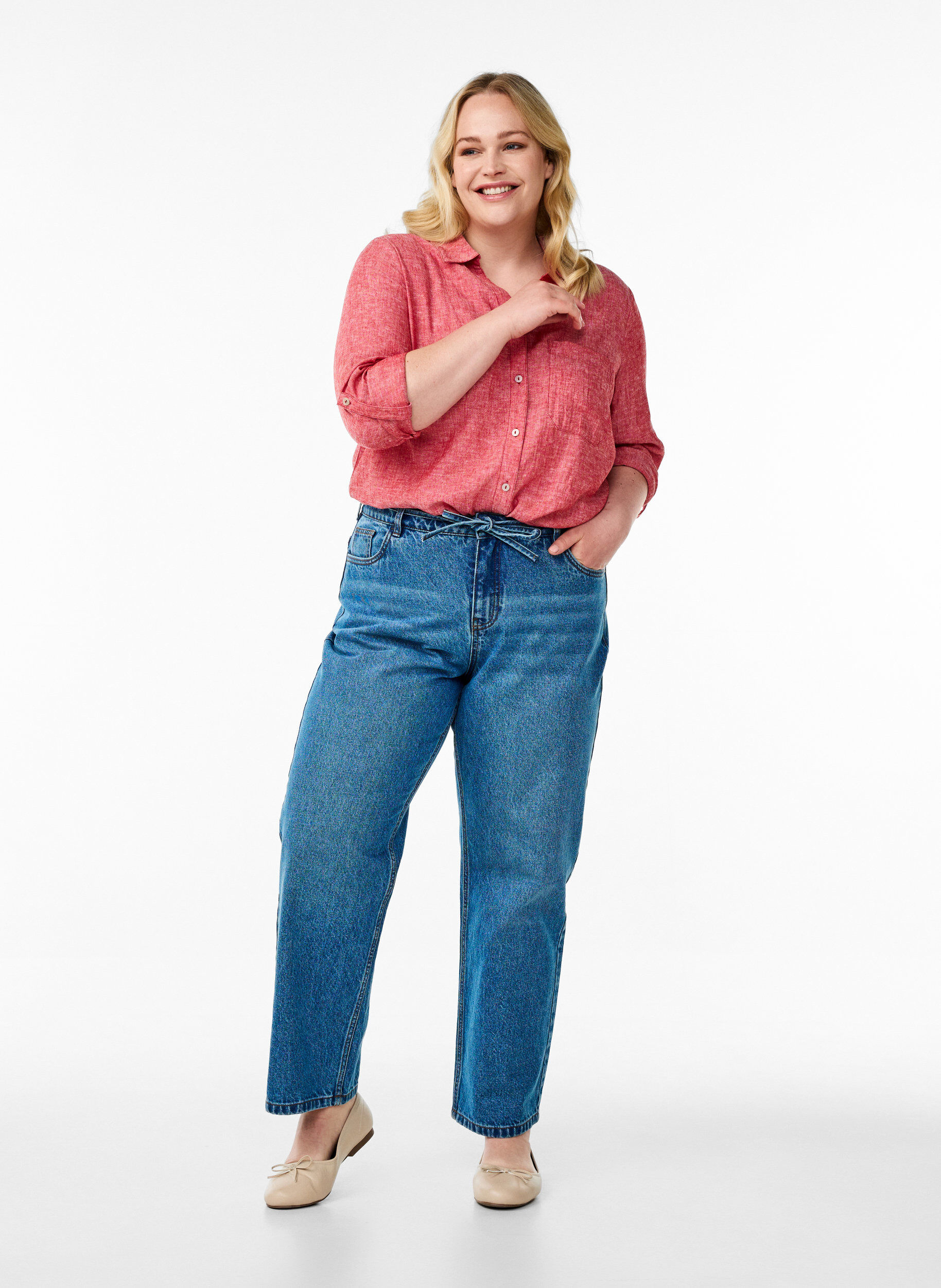 Zizzi Linnen en viscose shirt met 3/4 mouwen, Rood, Model image number 1