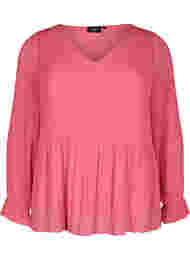 Geplooide blouse met v-hals, Hot Pink