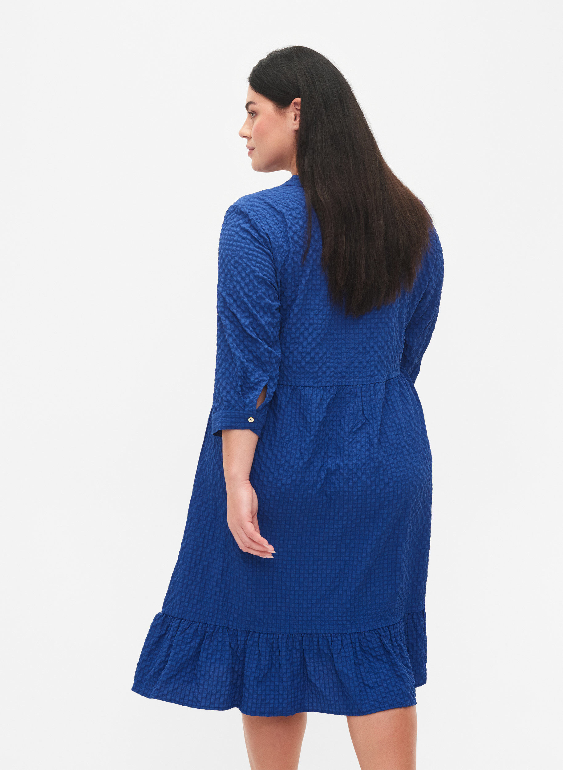 Zizzi Effen midi jurk met 3/4-mouwen, True blue, Model image number 1