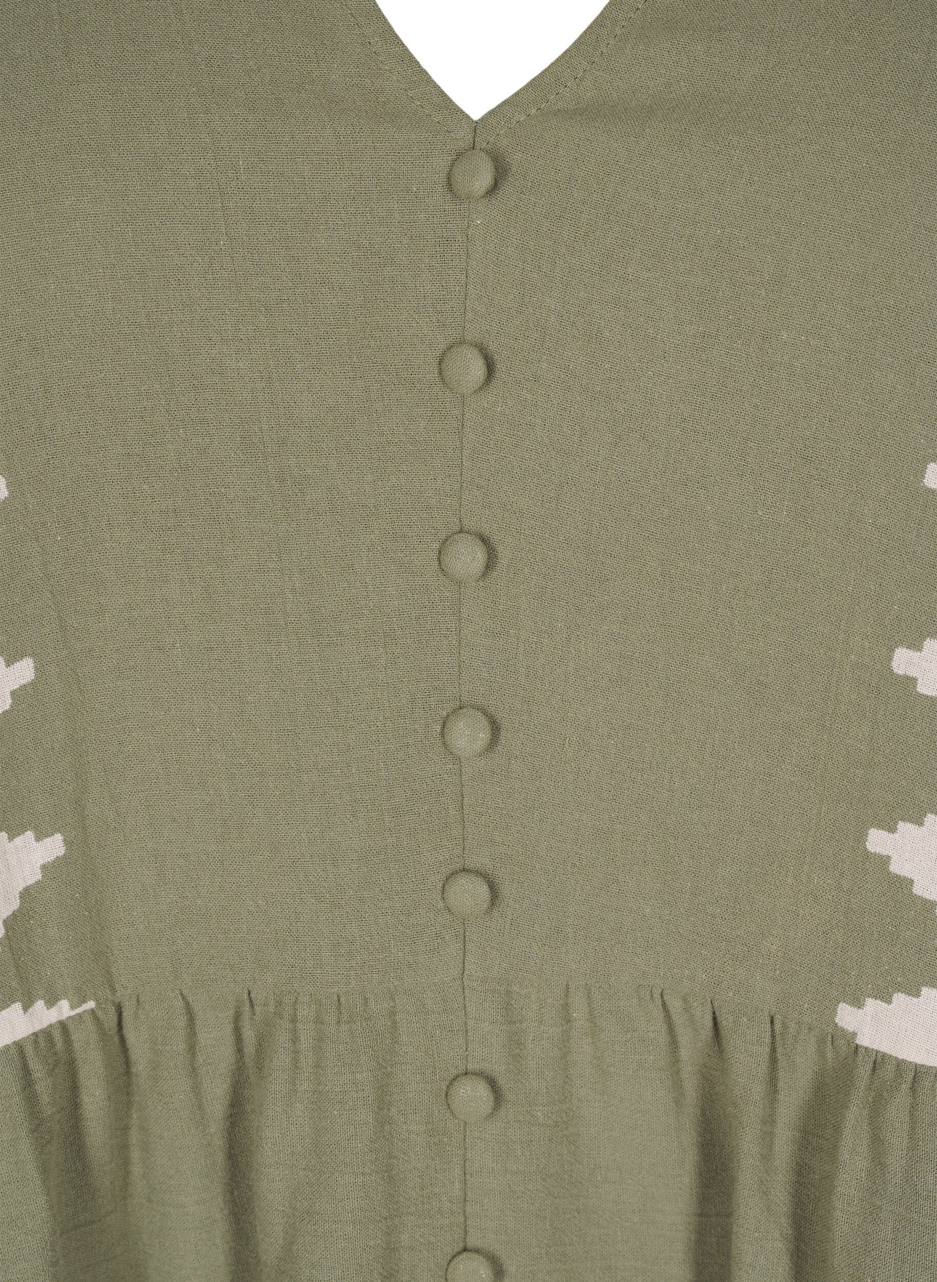 Zizzi Blouse met korte mouwen, ruches en grafisch patroon, Groen, Packshot image number 2
