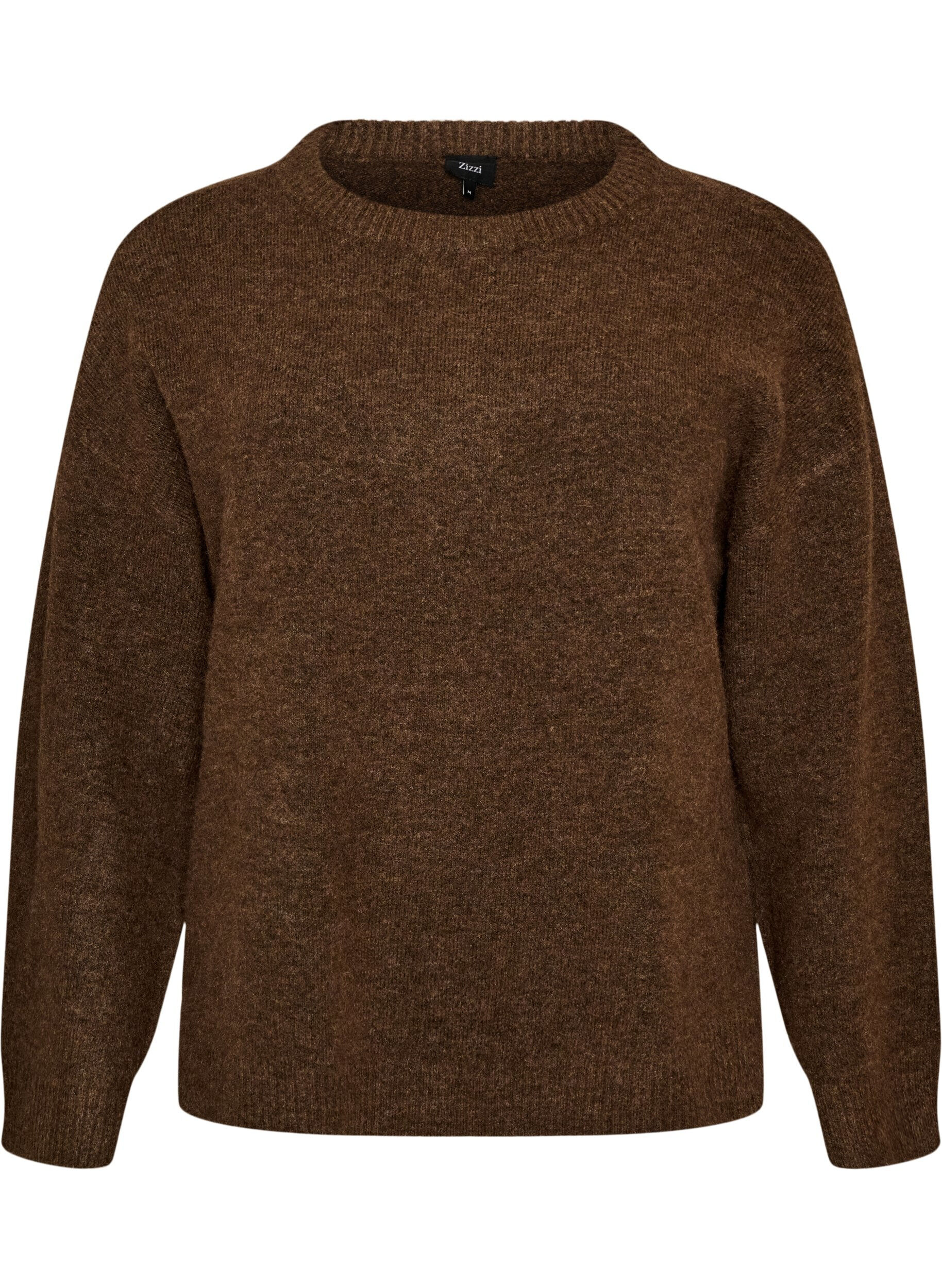 ZizziLosgebreide blouse met alpaca en wol, Bruin, Packshot image number 0