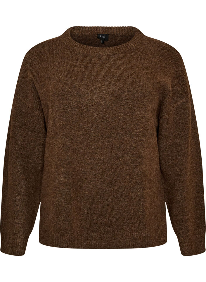 Losgebreide blouse met alpaca en wol, Bruin, Packshot image number 0