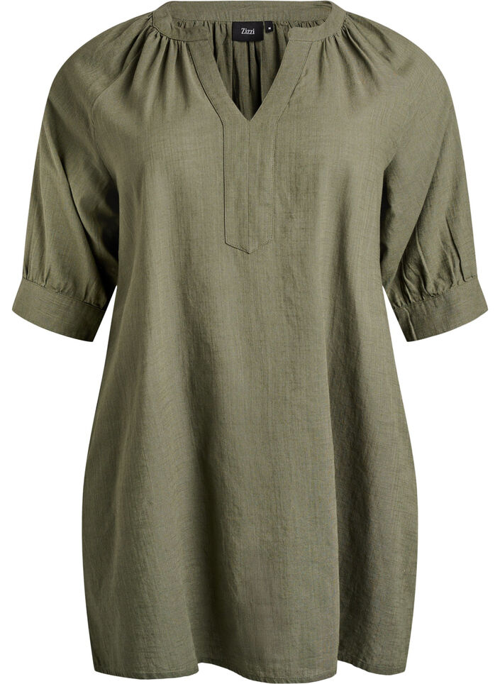 Katoenen tuniek met V-hals, Groen, Packshot image number 0