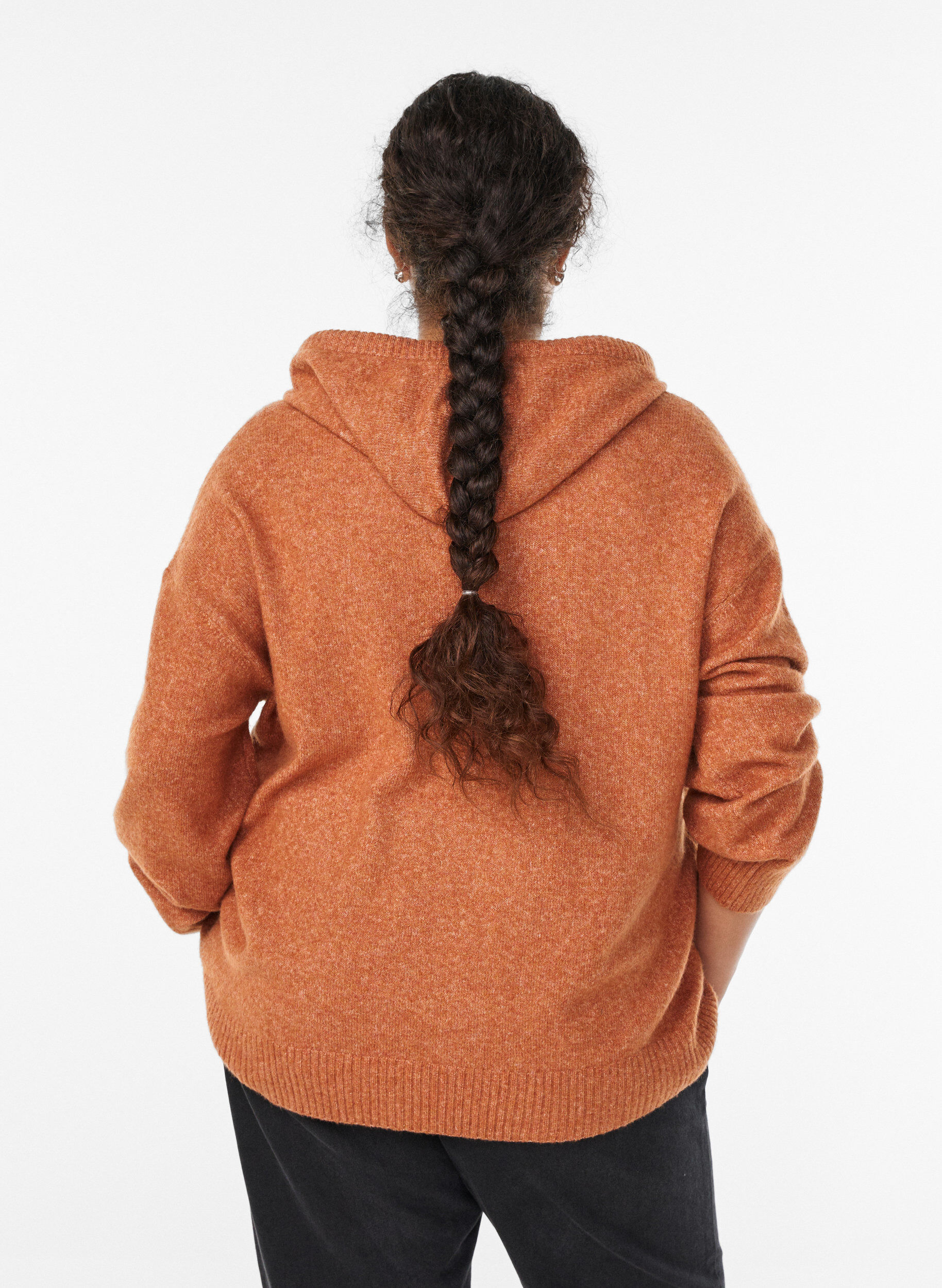 Zizzi Gebreide hoodie, Oranje, Model image number 2