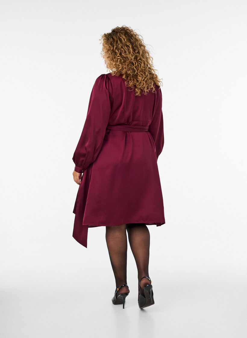 Korte satijnen jurk met wikkeldesign, Rood, Model image number 1