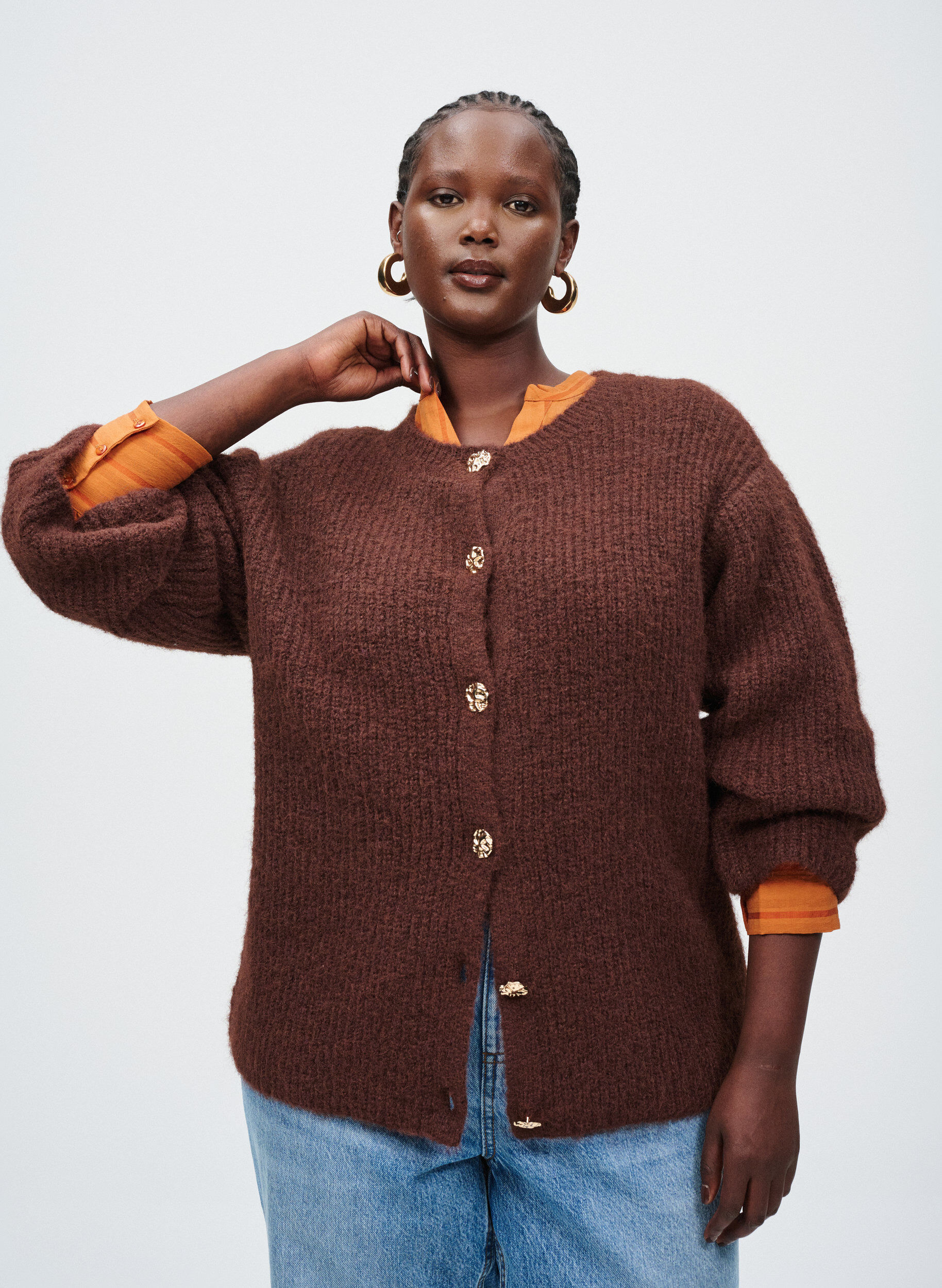 Zizzi Blouse met verticale strepen, Oranje, Image image number 0