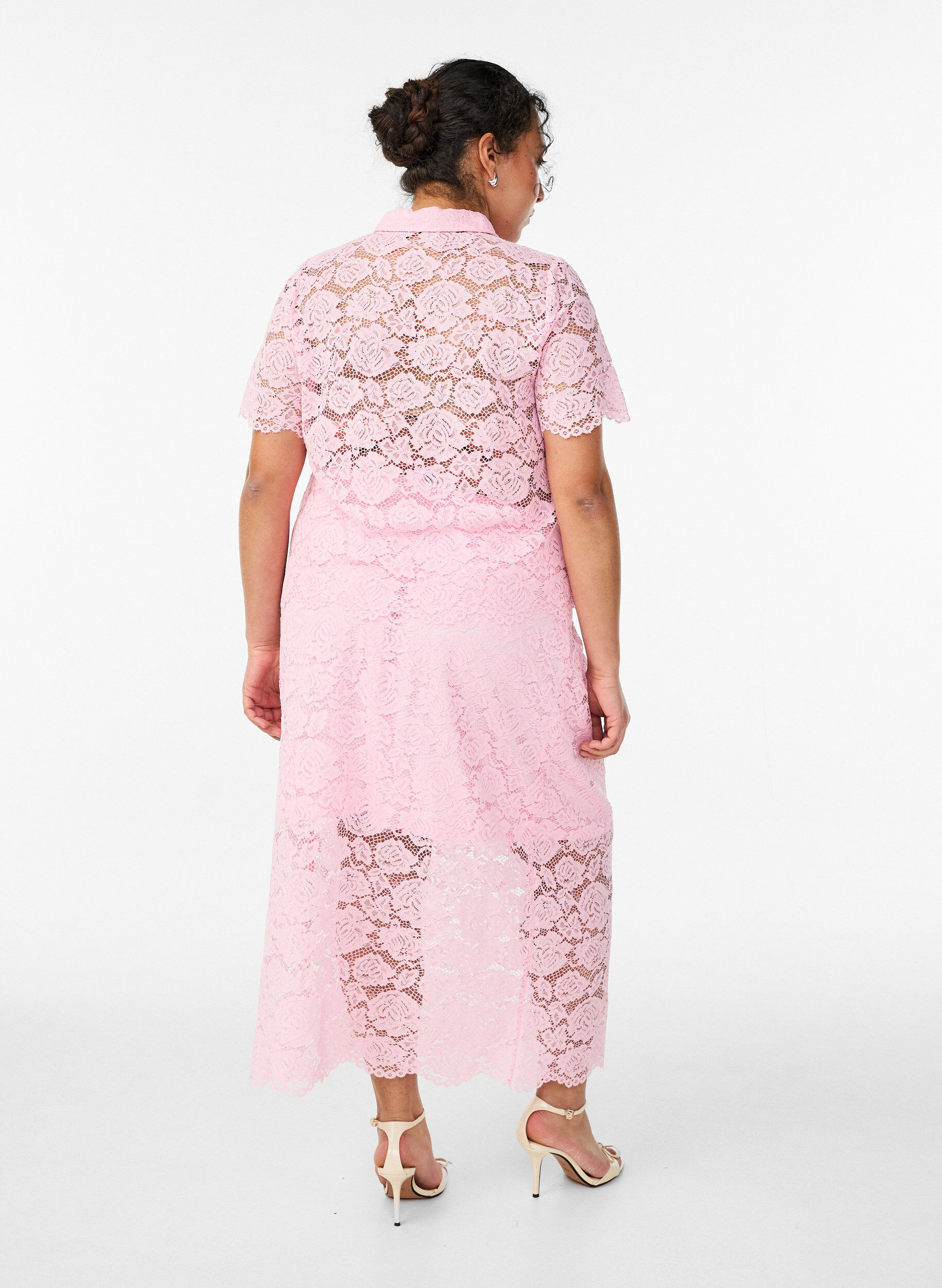 ZizziKanten midirok met een elastische tailleband, Roze, Model image number 1