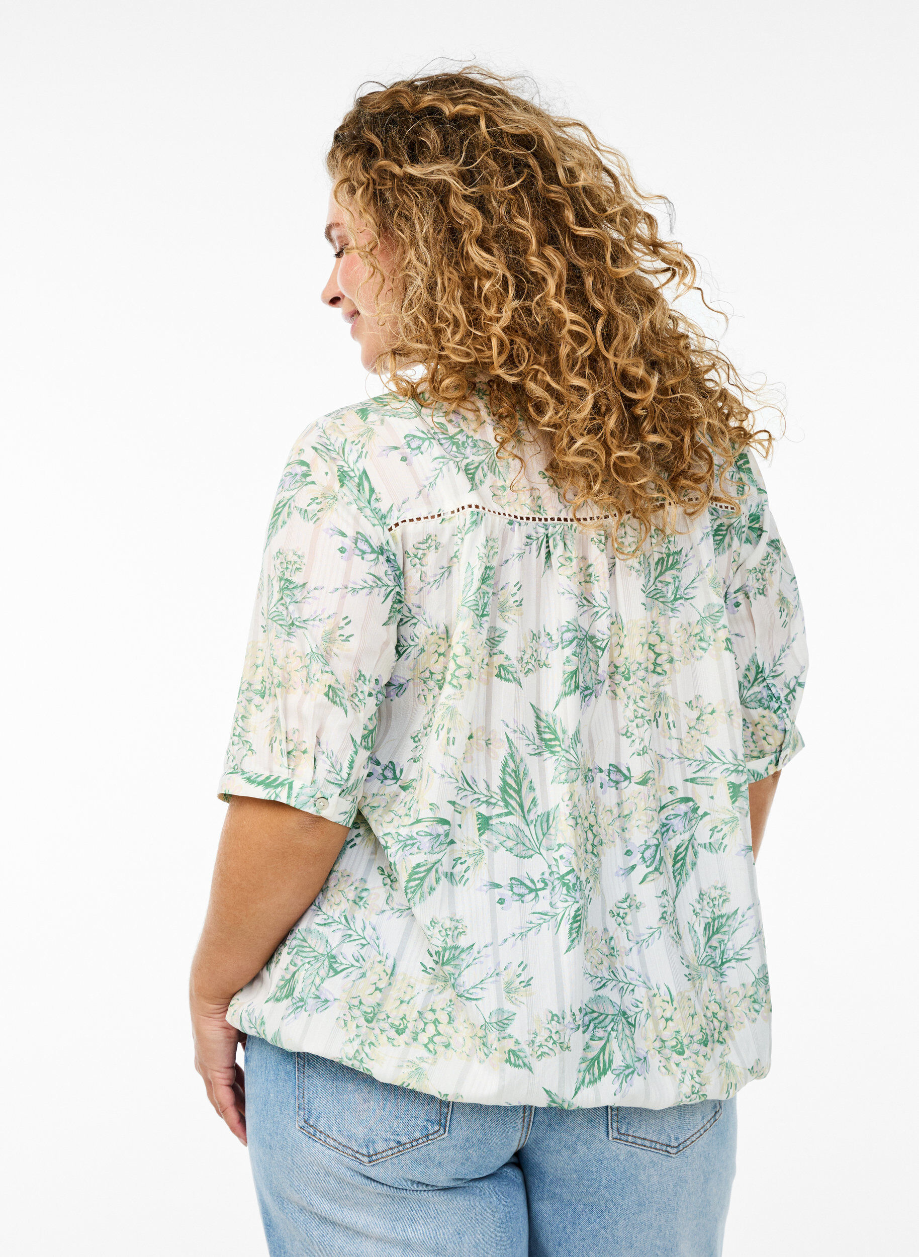 Zizzi Blouse met print en 1/2 mouwen, Wit, Model image number 2