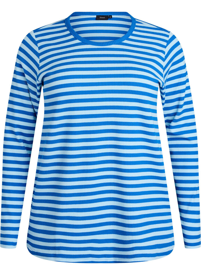Gestreepte blouse met lange mouwen, Blauw, Packshot image number 0