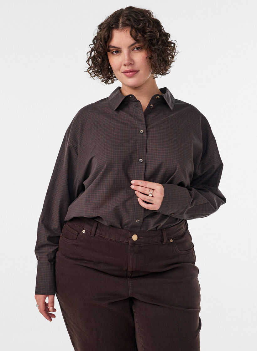 Katoenen overhemd met ruitpatroon, Bruin, Model image number 0