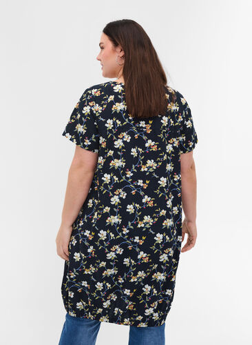 Katoenen jurk met korte mouwen en print, Vulcan Flower AOP, Model image number 1