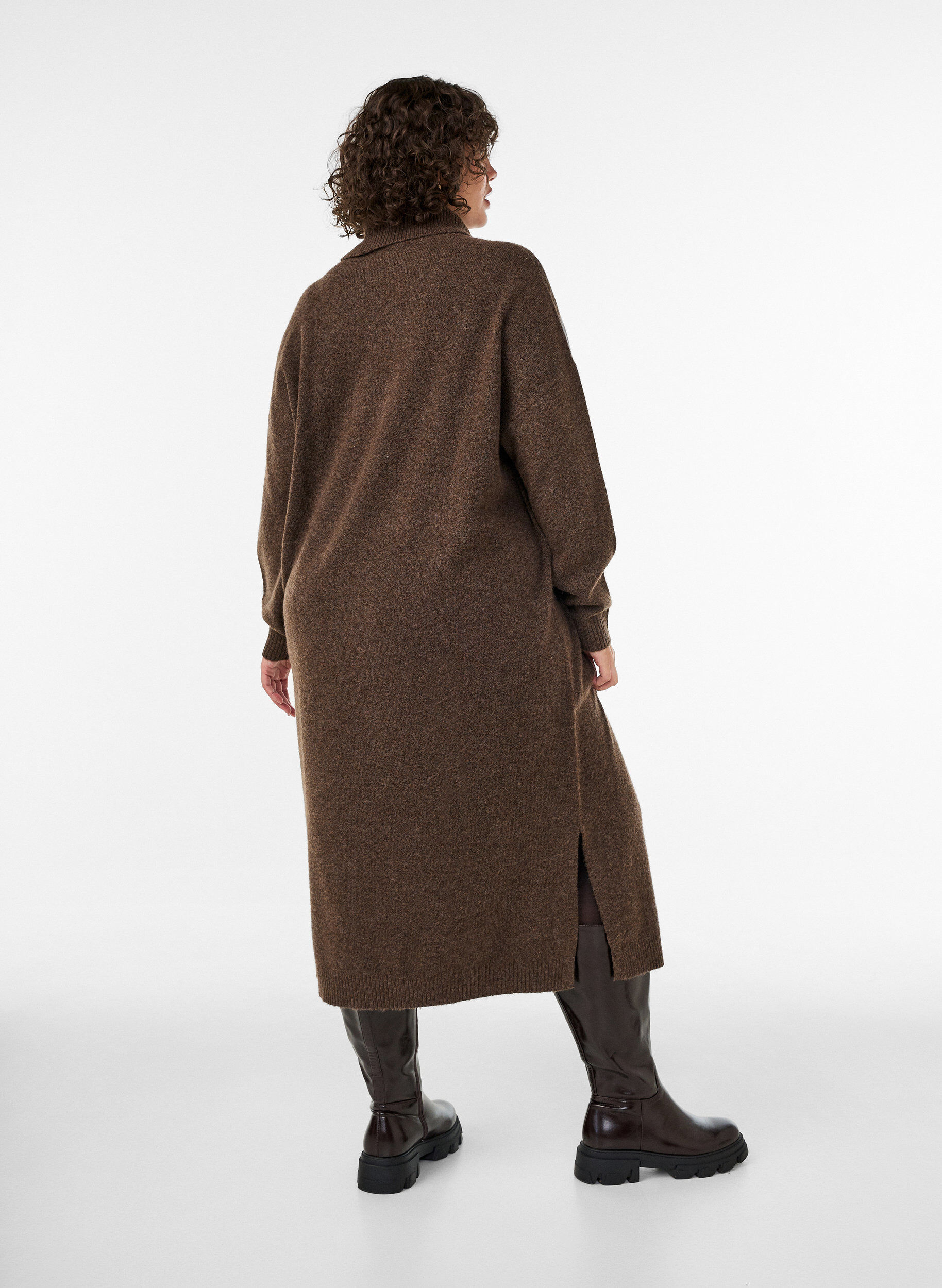 ZizziJumperjurk met col en splitjes, Bruin, Model image number 1