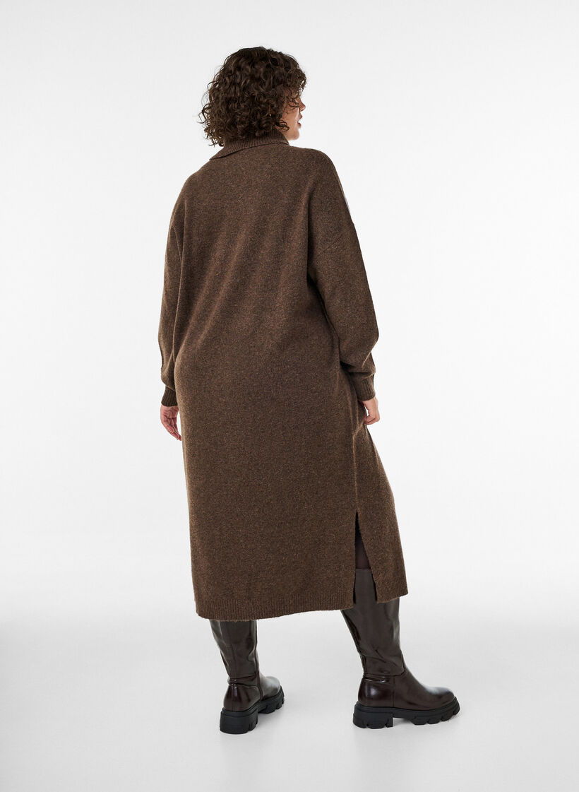Jumperjurk met col en splitjes, Bruin, Model image number 1