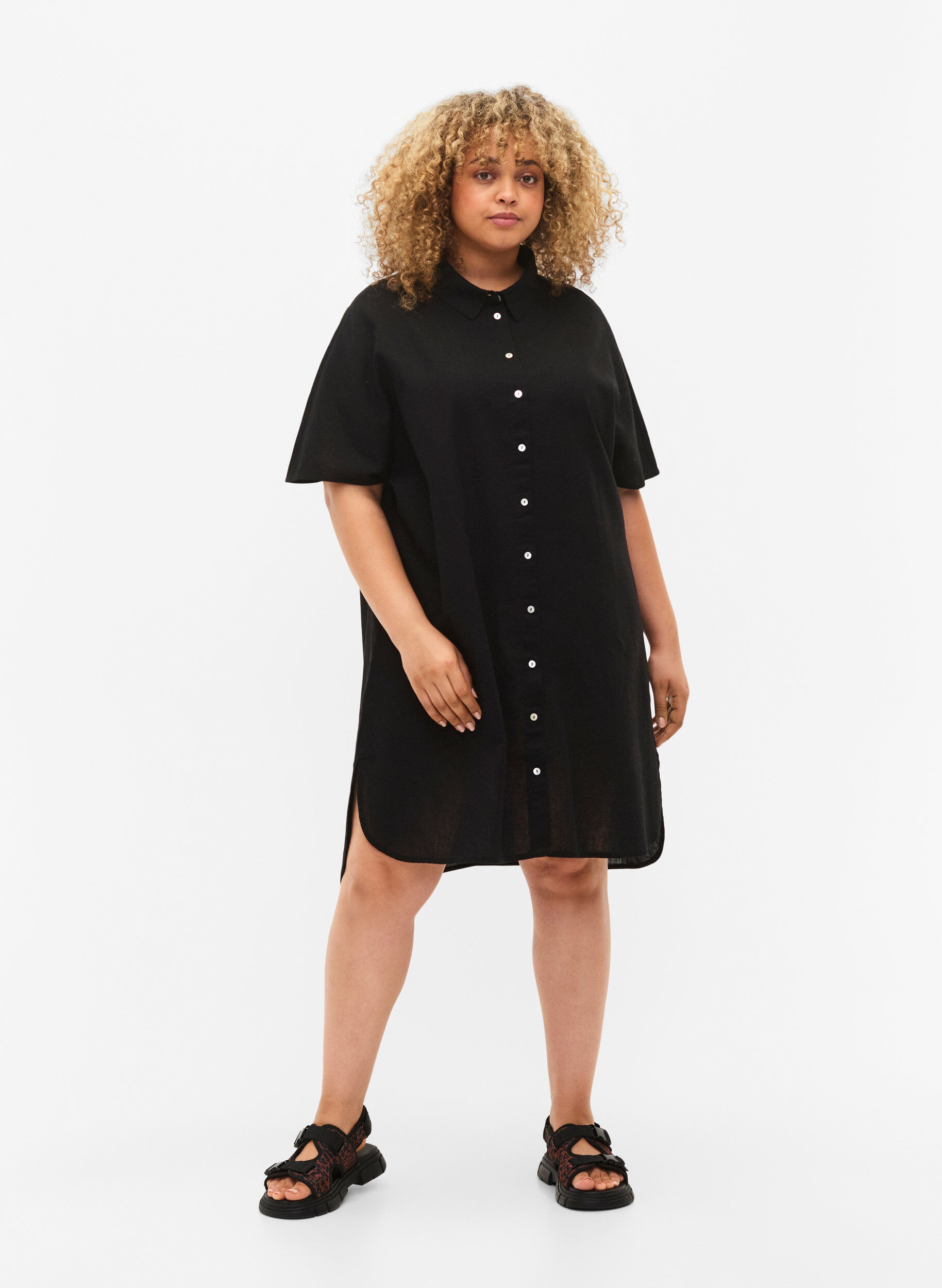 Zizzi Lang shirt met korte mouwen, Black, Model image number 2
