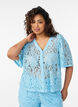Kanten blouse met korte mouwen en V-hals, Blauw, Model image number 0