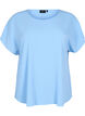 Blouse met korte mouwen en een ronde halslijn, Blauw, Packshot image number 0