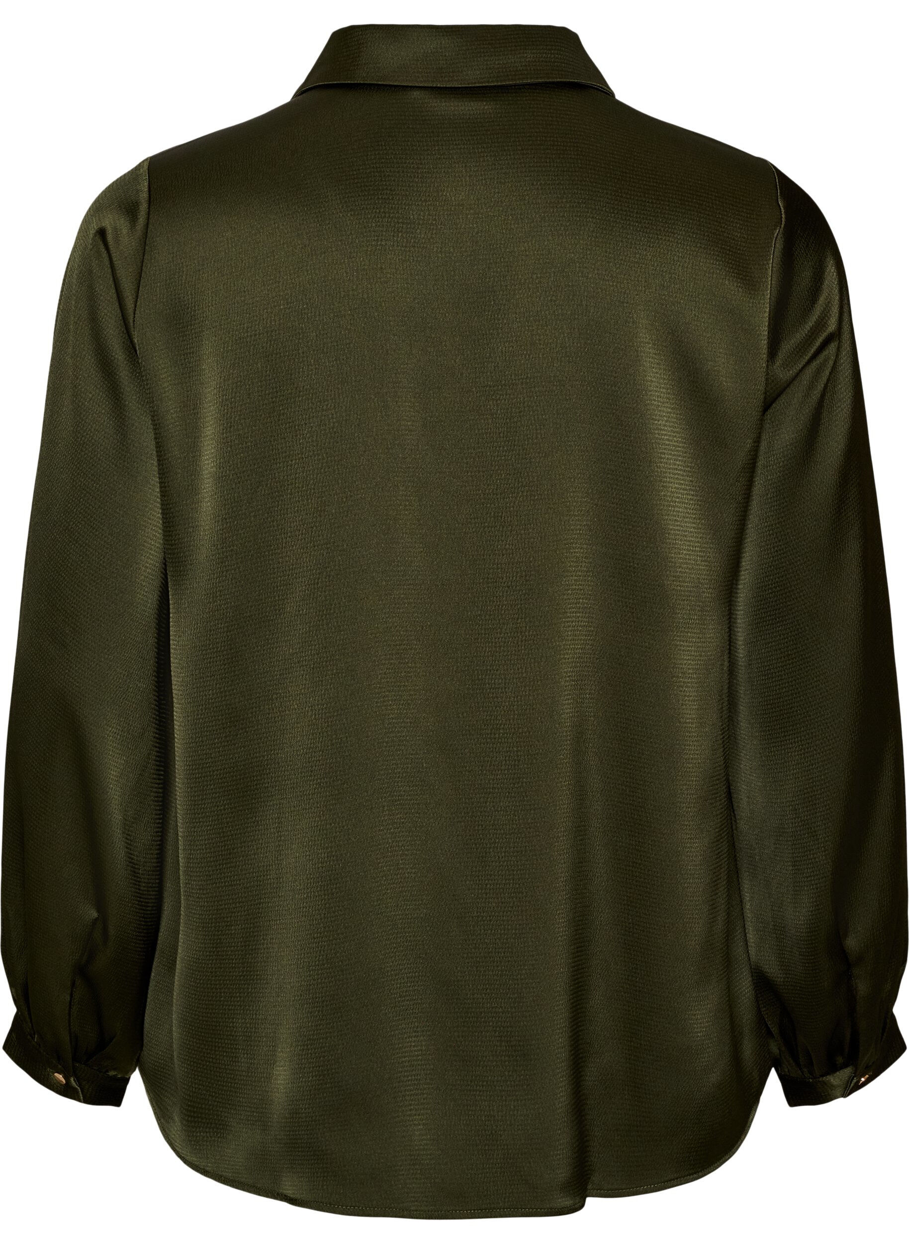 ZizziBlouse met overhemdkraag en V-hals, Groen, Packshot image number 1
