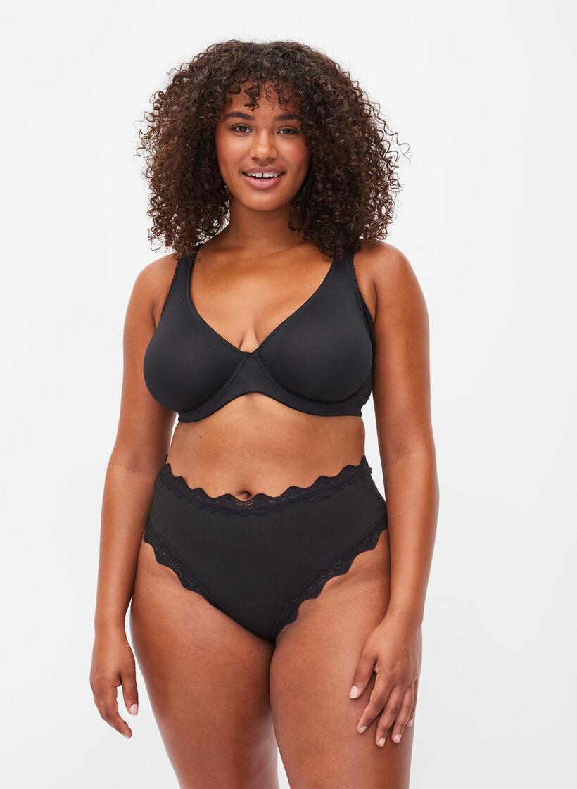 2-pack slipje met kanten randjes, Black, Model image number 0