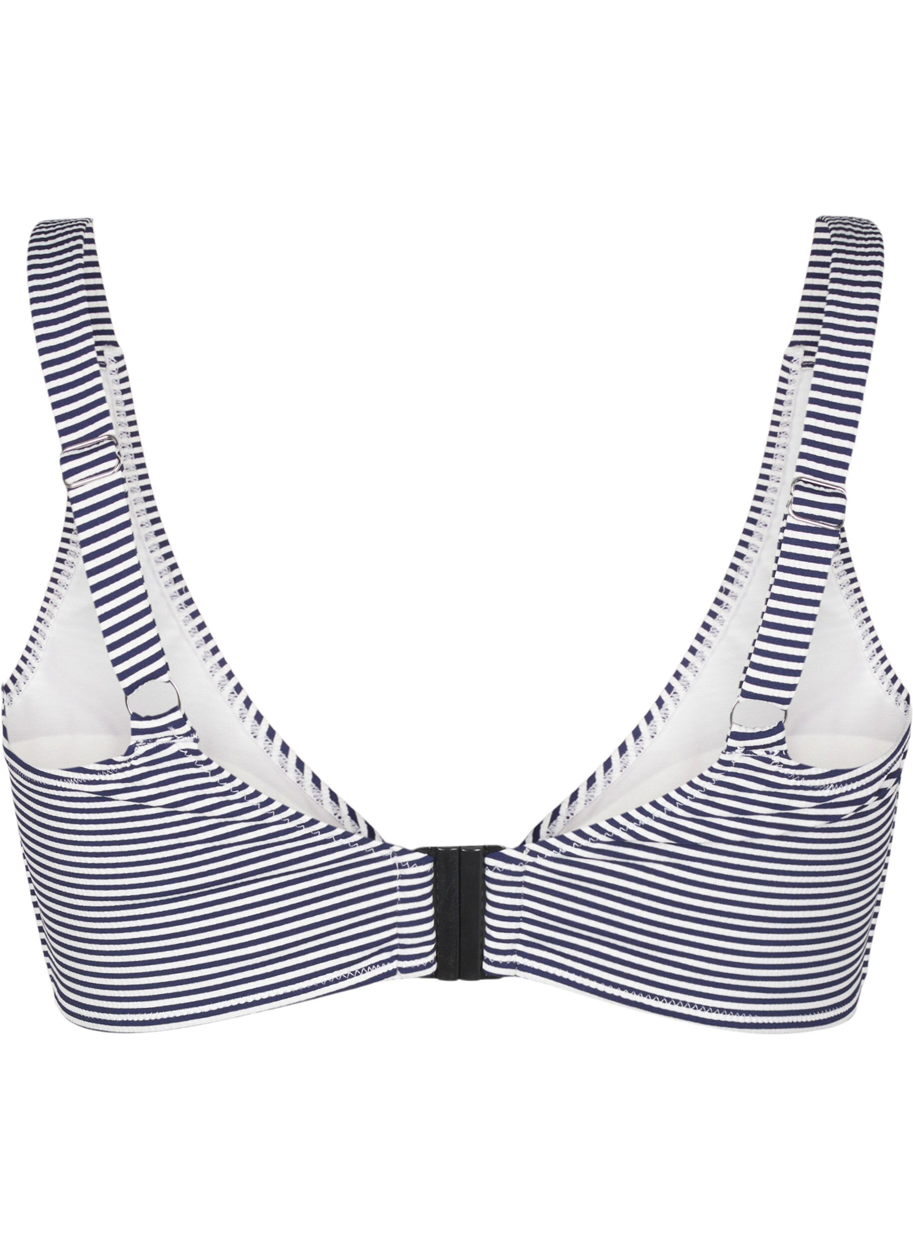 Zizzi Bikini top met gestreepte textuur en ringdetail, Blauw, Packshot image number 1