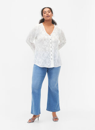 Lange mouw shirt met jacquard look, Bright White, Model image number 2