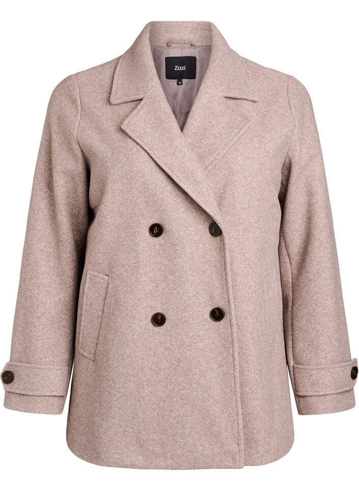 Korte jas met dubbele knoopsluiting, Beige, Packshot image number 0