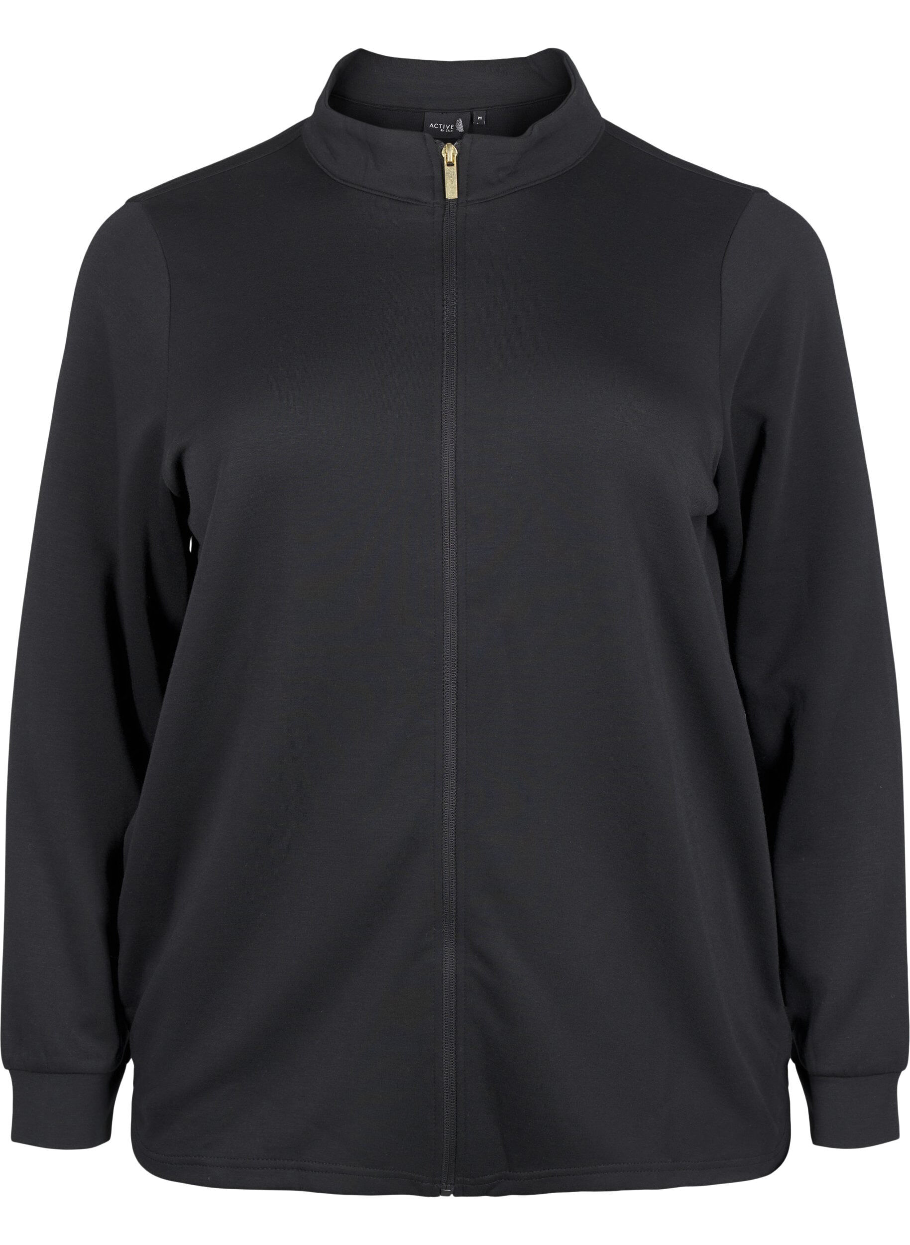 Zizzi Sportieve cardigan met ritssluiting en zakken., Black, Packshot image number 0