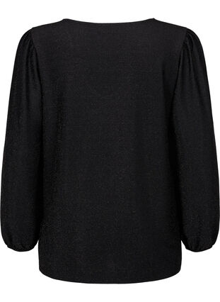 Glitter blouse met pofmouwen, Black Black, Packshot image number 1