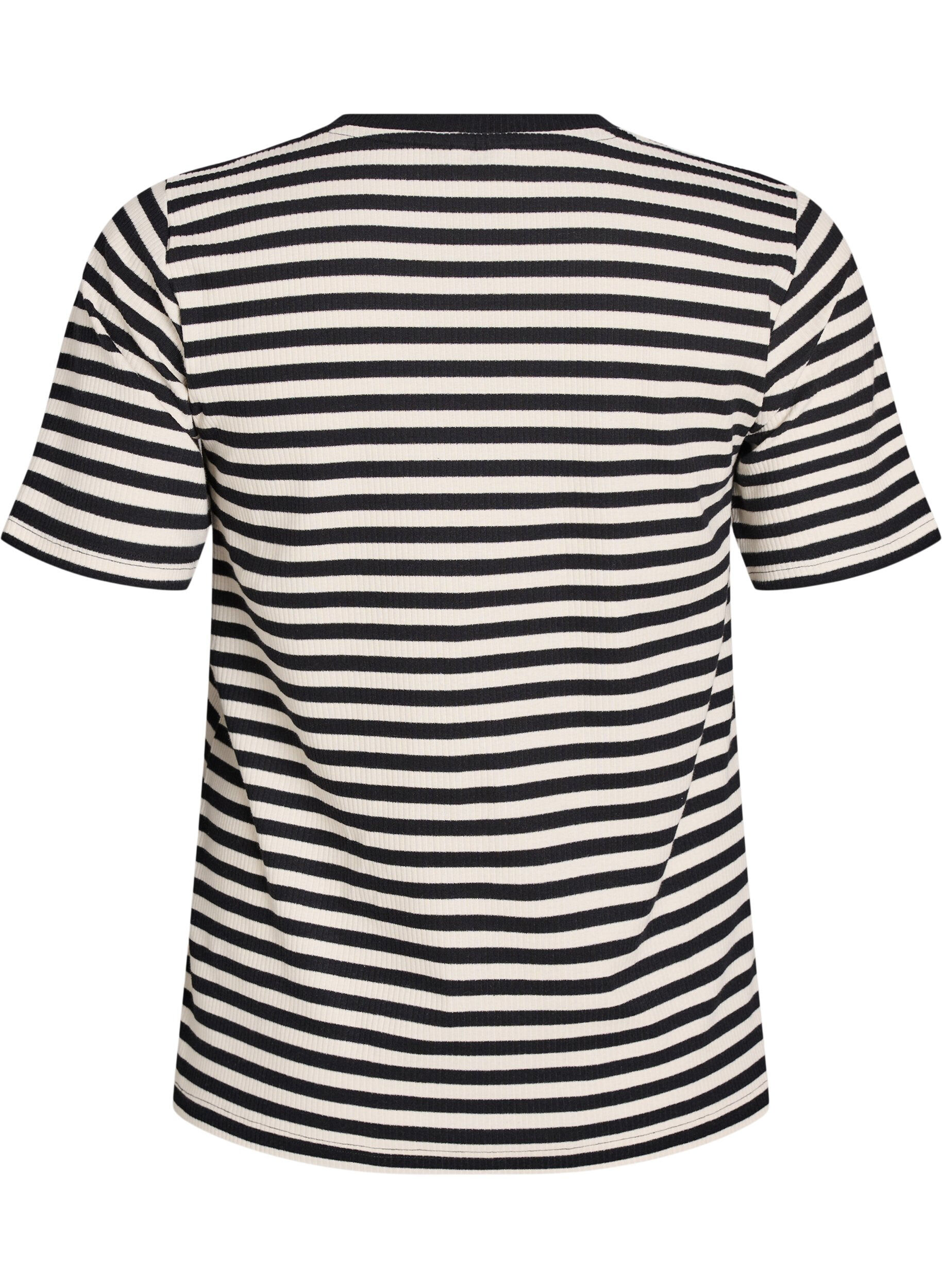 ZizziGestreept T-shirt met geribbelde textuur, Zwart, Packshot image number 1