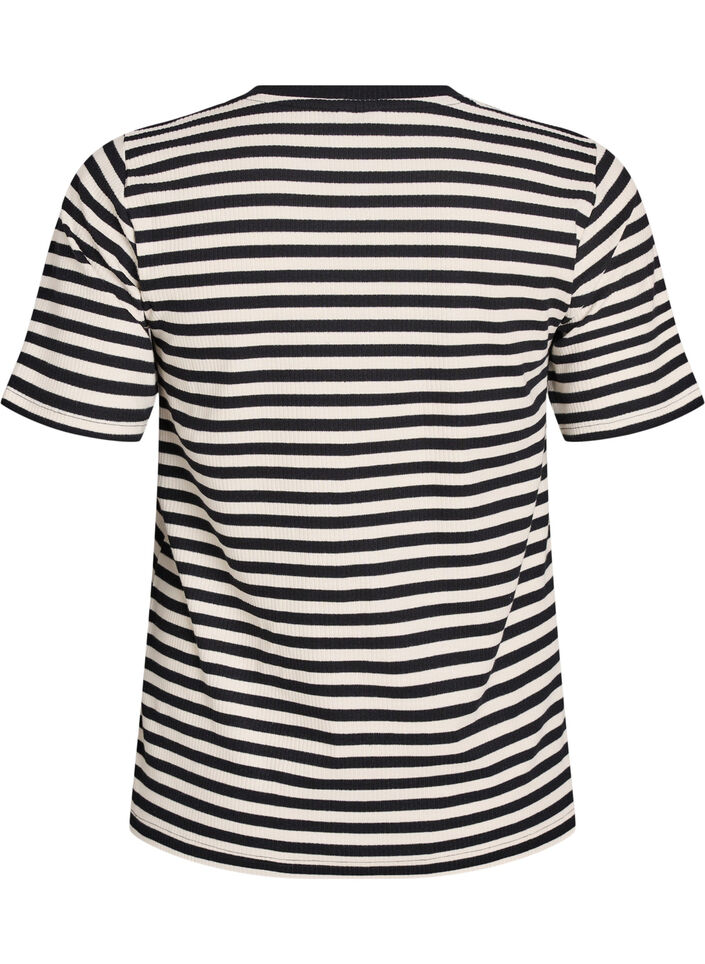 Gestreept T-shirt met geribbelde textuur, Zwart, Packshot image number 1
