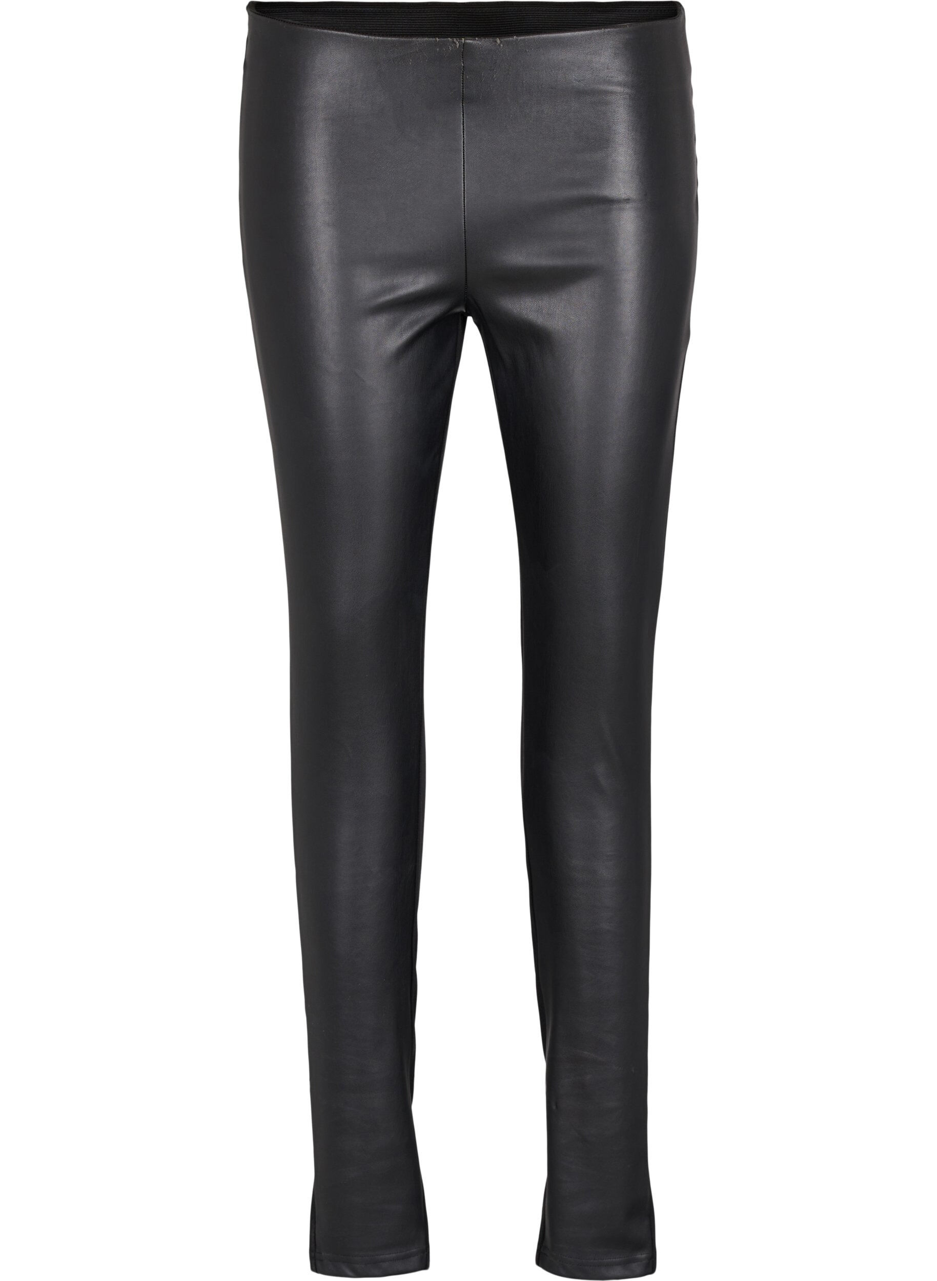 Zizzi Leggings met kunstleer, Black, Packshot image number 0