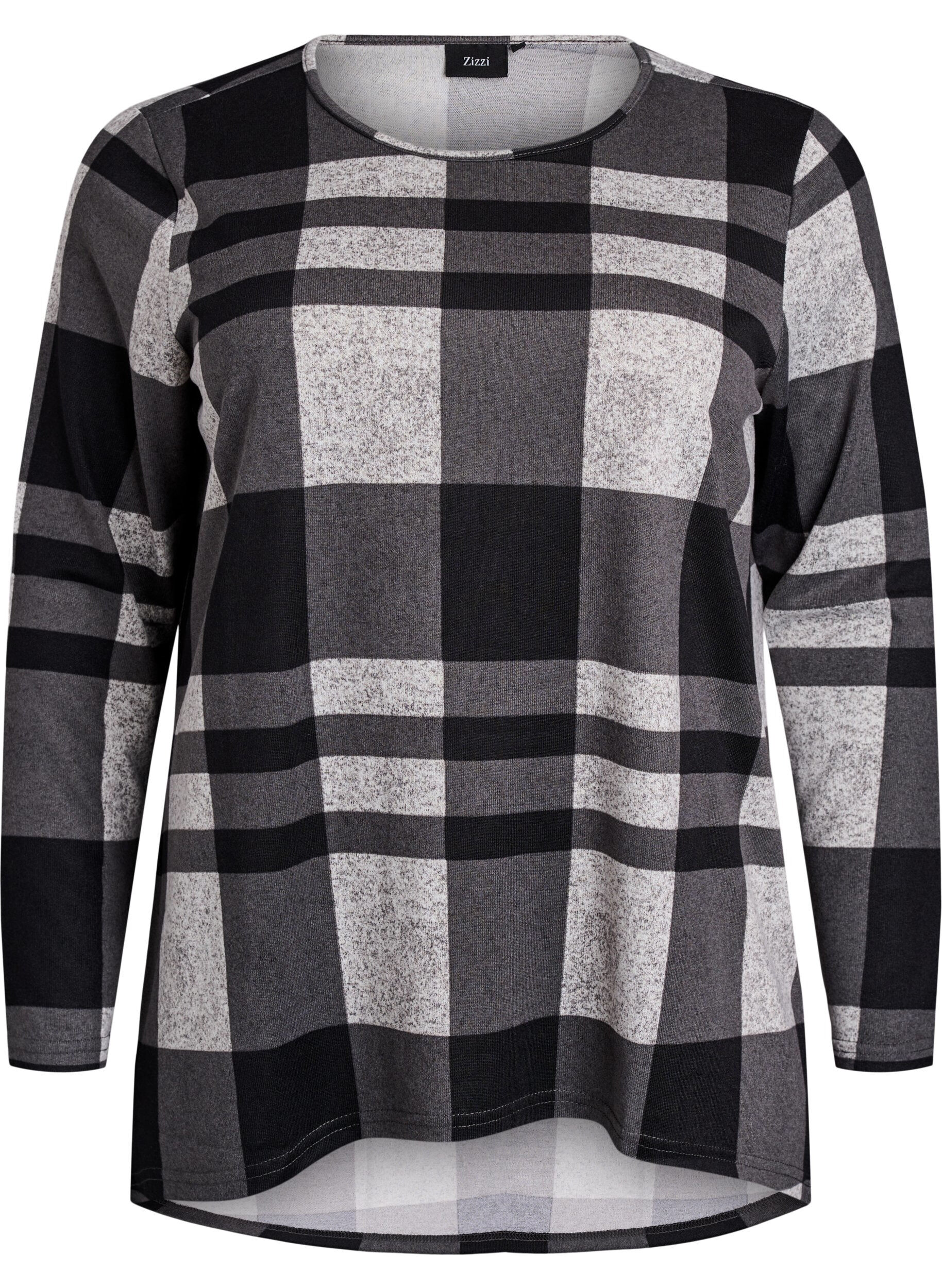 Zizzi Gedessineerde blouse met lange mouwen, Grijs, Packshot image number 0