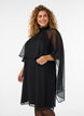 Chiffon jurk tot op de knie met doorschijnende cape, Zwart, Model image number 0