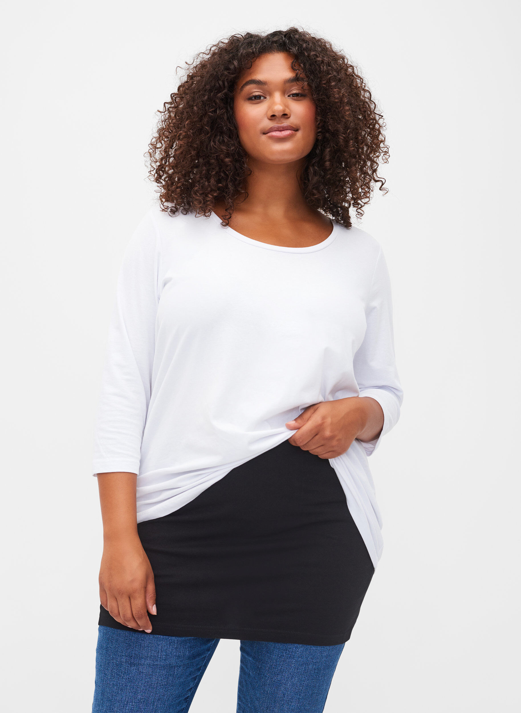 Zizzi 2-pack tops verlenger, Black/Black Stripe, Model image number 2