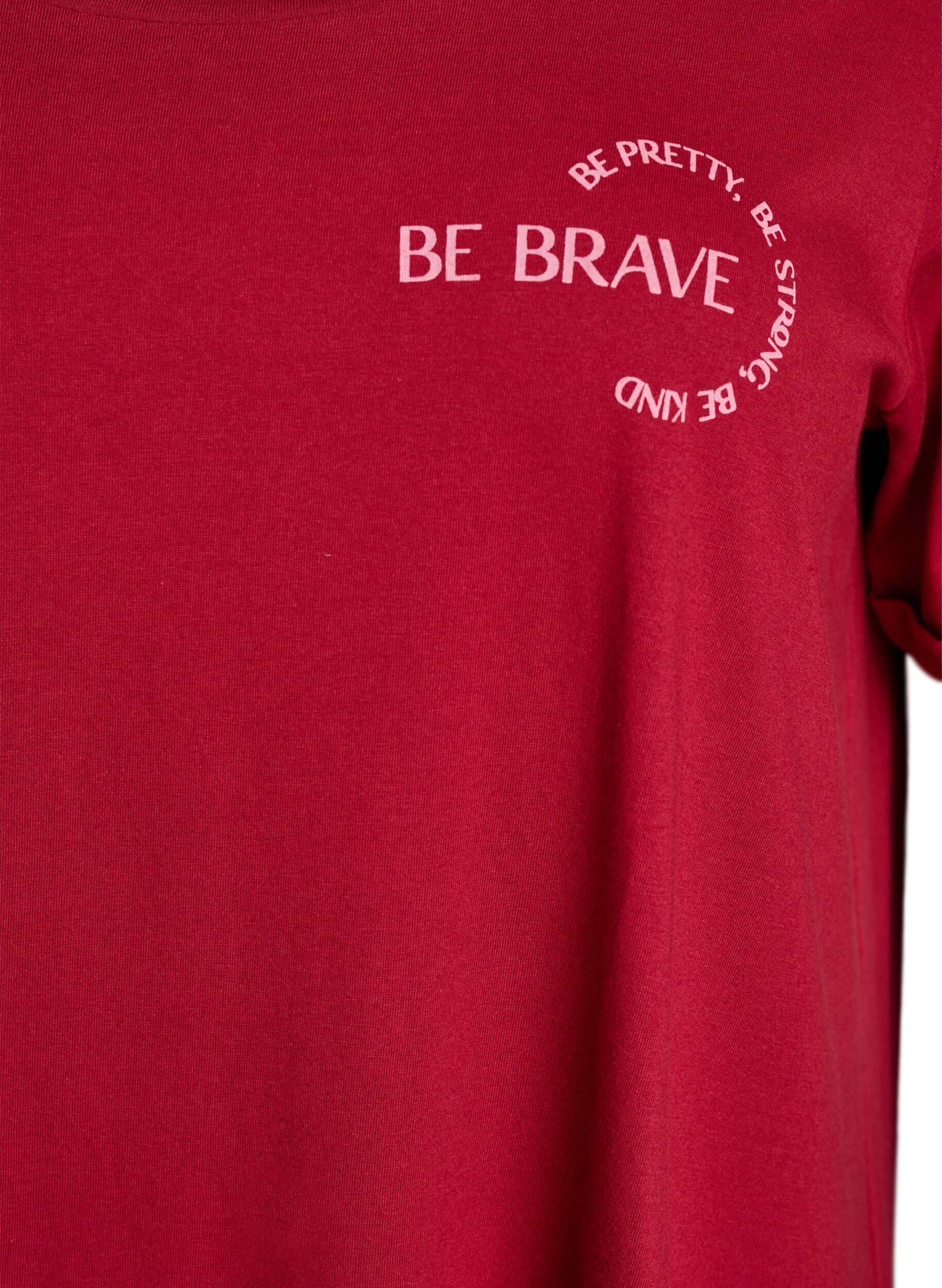 Zizzi Nachtjapon met korte mouwen van biologisch katoen, Rood, Packshot image number 2