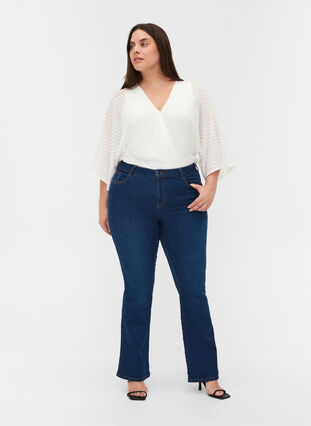 Ellen bootcut jeans met hoge taille, Dark blue denim, Model image number 0